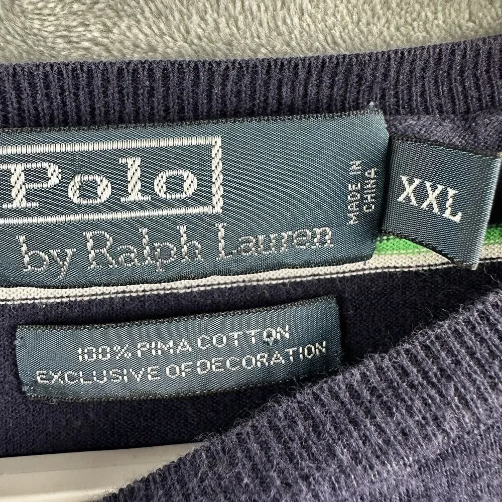 Polo Ralph Lauren 100% Pima Cotton Sweater‎ Mens 2XL Blue Green Striped